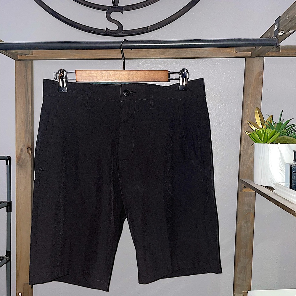 Men’s black athletic flat front shorts